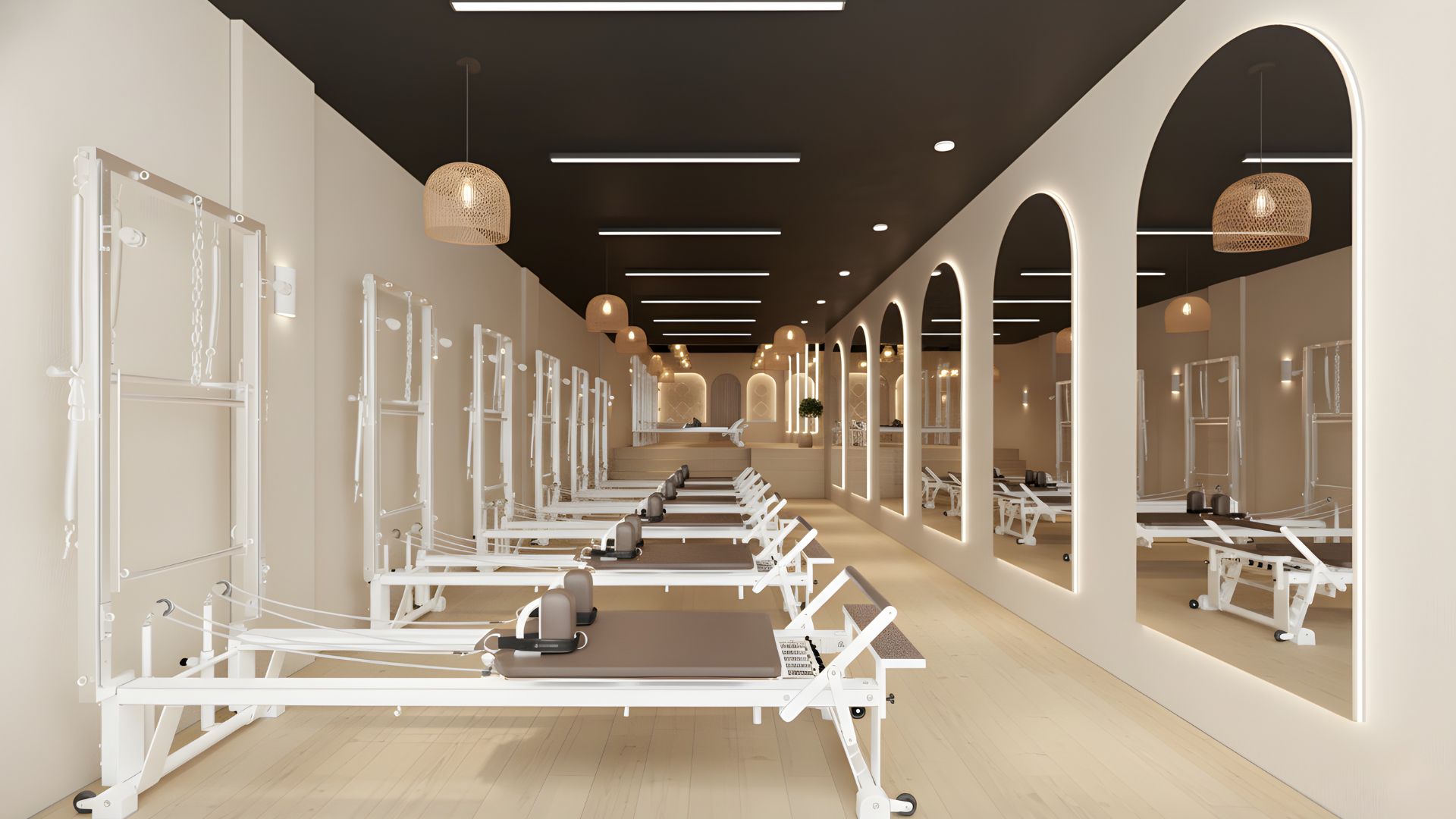 Refined_Movement studio interior with arched mirrors